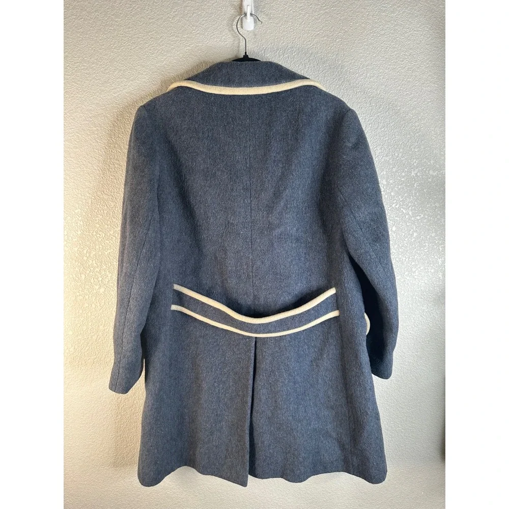 European Fashion Women's Blue Contrast Trim Paisley Lined Wool Coat Size Large